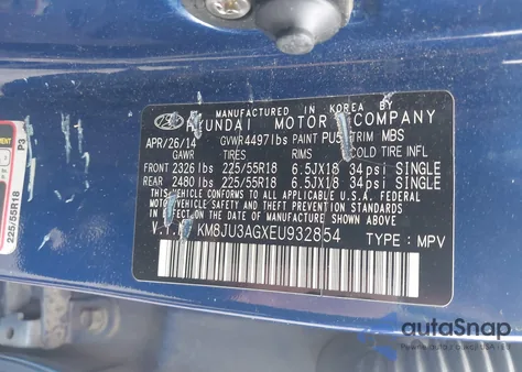 2014 Hyundai Tucson Limited from USA, damaged, VIN KM8JU3AGXEU932854